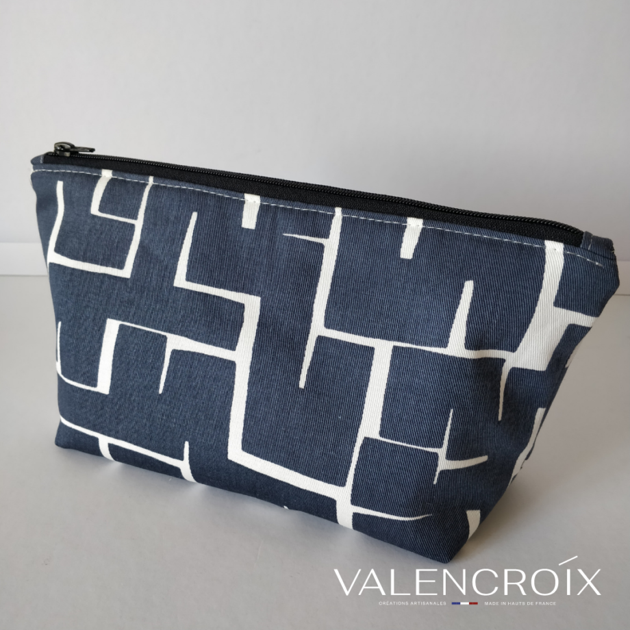 Trousse zippée grande taille marine et blanc